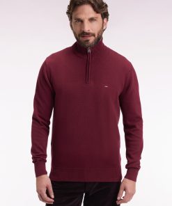 Eden Park Homme Men's Pull Col Camionneur En Coton Épais Bordeaux
