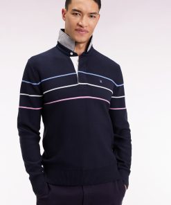 Eden Park Homme Men's Pull Col Maillot En Coton Marine Dos Brodé