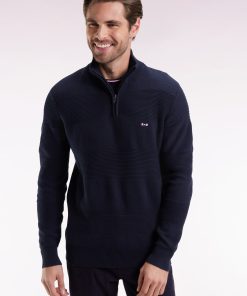 Eden Park Homme Men's Pull Col Camionneur En Coton Marine Effet De Rayure