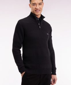 Eden Park Homme Men's Pull Col Camionneur En Coton Noir Effet De Rayure