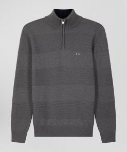 Eden Park Homme Men's Pull Col Camionneur En Coton Gris Effet De Rayure