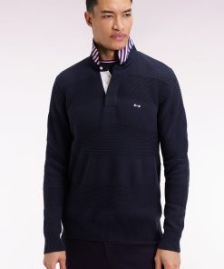 Eden Park Homme Men's Pull Col Maillot En Coton Marine À Effet De Rayure