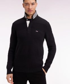 Eden Park Homme Men's Pull Col Maillot En Coton Noir À Effet De Rayure