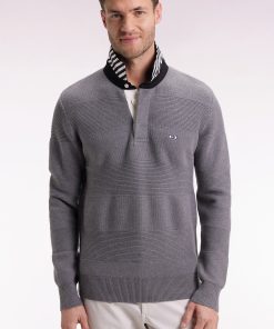 Eden Park Homme Men's Pull Col Maillot En Coton Gris À Effet De Rayure