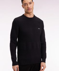 Eden Park Homme Men's Pull Col Rond En Coton Noir À Effet De Rayure