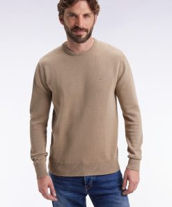 Eden Park Homme Men's Pull Col Rond En Coton Épais Beige