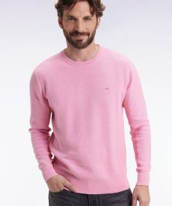 Eden Park Homme Men's Pull Col Rond En Coton Nid D'abeille Rose