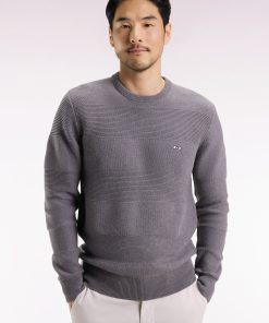 Eden Park Homme Men's Pull Col Rond En Coton Gris À Effet De Rayure