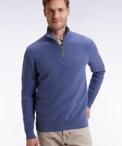 Eden Park Homme Men's Pull Col Camionneur En Coton Nid D'abeille Bleu