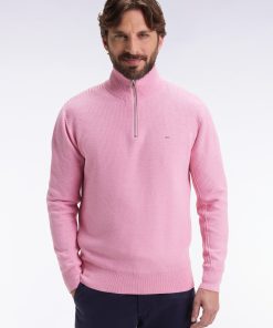 Eden Park Homme Men's Pull Col Camionneur En Coton Nid D'abeille Rose