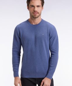 Eden Park Homme Men's Pull Col Rond En Coton Nid D'abeille Bleu