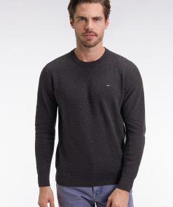 Eden Park Homme Men's Pull Col Rond En Coton Nid D'abeille Gris Foncé