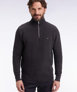 Eden Park Homme Men's Pull Col Camionneur En Coton Nid D'abeille Gris Foncé