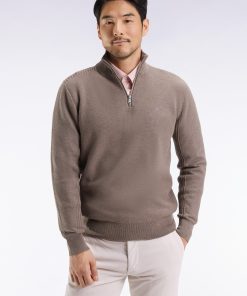 Eden Park Homme Men's Pull Col Camionneur En Coton Nid D'abeille Marron