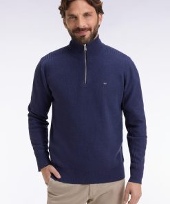 Eden Park Homme Men's Pull Col Camionneur En Coton Nid D'abeille Marine