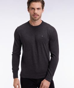 Eden Park Homme Men's Pull Col Rond En Laine Mérinos Gris Foncé