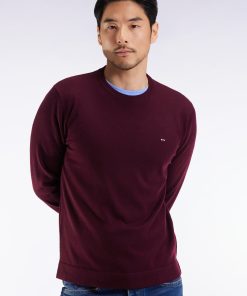 Eden Park Homme Men's Pull Col Rond En Laine Mérinos Bordeaux