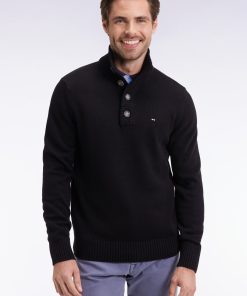 Eden Park Homme Men's Pull Col Montant Épais En Laine Et Coton Noir