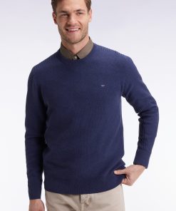 Eden Park Homme Men's Pull Col Rond En Coton Nid D'abeille Marine