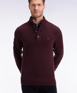 Eden Park Homme Men's Pull Col Montant Épais En Laine Et Coton Bordeaux