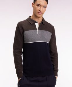 Eden Park Homme Men's Pull Col Maillot En Laine Et Coton Marine Marron Et Gris