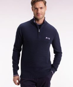 Eden Park Homme Men's Pull Col Camionneur En Coton Marine À Nœud Papillon