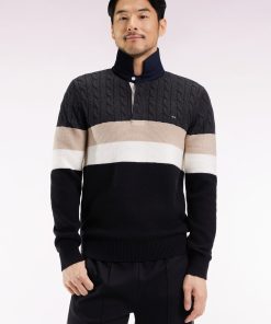 Eden Park Homme Men's Pull Col Maillot En Laine Et Coton Torsadé Noir Et Gris