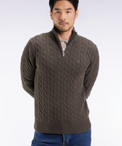 Eden Park Homme Men's Pull Col Camionneur En Coton Torsadé Marron