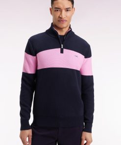 Eden Park Homme Men's Pull Col Camionneur En Coton Marine Broderie Dos