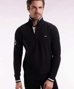 Eden Park Homme Men's Pull Col Maillot En Coton Noir Broderie 10