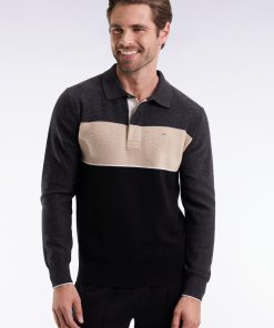 Eden Park Homme Men's Pull Col Maillot En Laine Et Coton Noir Gris Et Beige