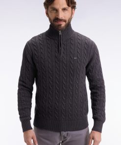 Eden Park Homme Men's Pull Col Camionneur En Coton Torsadé Gris