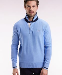 Eden Park Homme Men's Pull Col Maillot En Coton Ciel Broderie 10