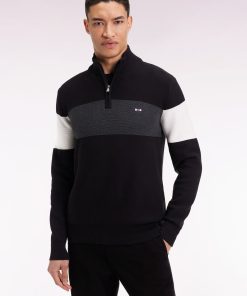 Eden Park Homme Men's Pull Col Camionneur En Coton Noir Broderie Dos