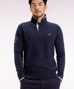 Eden Park Homme Men's Pull Col Maillot En Coton Marine Broderie 10