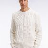 Eden Park Homme Men's Pull Col Rond En Laine Et Coton Torsadé Blanc