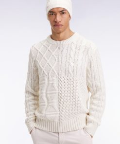 Eden Park Homme Men's Pull Col Rond En Laine Et Coton Torsadé Blanc