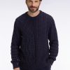 Eden Park Homme Men's Pull Col Rond En Laine Et Coton Torsadé Marine