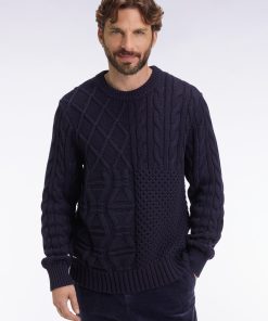Eden Park Homme Men's Pull Col Rond En Laine Et Coton Torsadé Marine