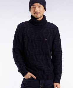 Eden Park Homme Men's Pull Épais À Col Roulé En Laine Et Coton Marine