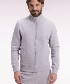 Eden Park Homme Men's Sweatshirt Zippé En Coton Gris Coupe Droite