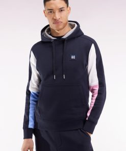 Eden Park Homme Men's Sweatshirt À Capuche Marine Découpes Manches Contrastées