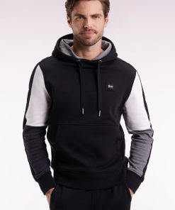 Eden Park Homme Men's Sweatshirt À Capuche Noir Découpes Manches Contrastées