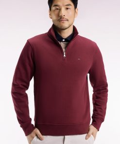 Eden Park Homme Men's Sweatshirt À Col Montant Zippé En Molleton Coton Bordeaux