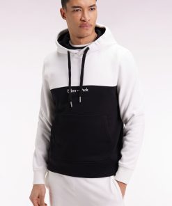 Eden Park Homme Men's Sweatshirt À Capuche Bicolore Blanc Coupe Droite