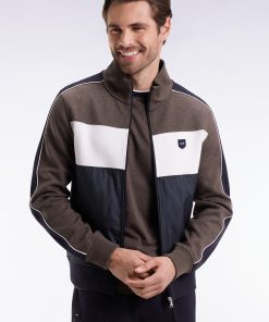 Eden Park Homme Men's Sweatshirt Zippé Bimatière En Nylon Matelassé Marron