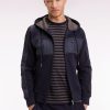 Eden Park Homme Men's Sweatshirt Zippé À Capuche En Molleton Et Nylon Marine Et Beige