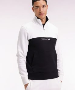 Eden Park Homme Men's Sweatshirt Col Camionneur En Molleton Bicolore Blanc