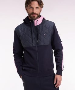Eden Park Homme Men's Sweatshirt Zippé En Interlock Bimatière Matelassé Marine Et Rose