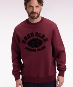 Eden Park Homme Men's Sweatshirt À Col Rond En Coton Mélangé Bordeaux Coupe Relaxed